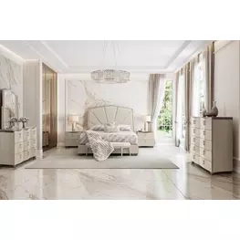 Fantosini Silver Mist and Cappuccino Upholstered Panel Bedroom Set