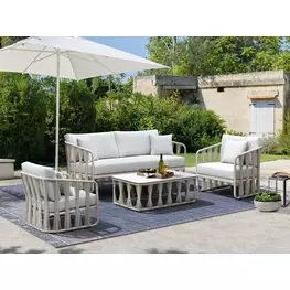 Alexa Outdoor Seating White Outdoor Rectangular Stone Top Occassional Table Set
