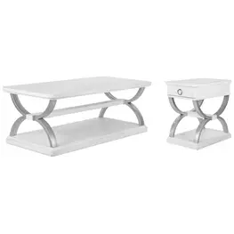 Point Breeze Fresh White and Soft Gray Glaze Rectangular Occasional Table Set with Metal and Casters
