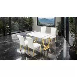 Holstebro Gold and White 60" Rectangular Dining Room Set
