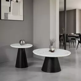 Sindal Black and White Round Marble Top Occasional Table Set