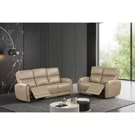 Schlieren Beige Power Reclining Living Room Set with USB Charging