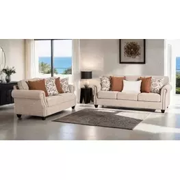 Buckhurst Taupe Living Room Set with Nailhead Trim