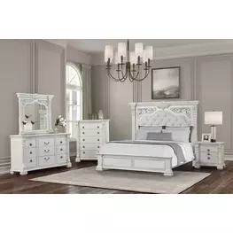 Promenade Wire Brushed White Upholstered Panel Bedroom Set