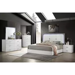 Stoholm White Platform Bedroom Set with LED