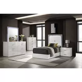 Stoholm White Youth Platform Bedroom Set with LED