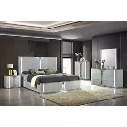 Cleburne Light Gray Panel Bedroom Set with LED