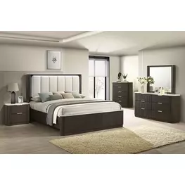 Merthyr Dark Walnut Upholstered Panel Bedroom Set with LED