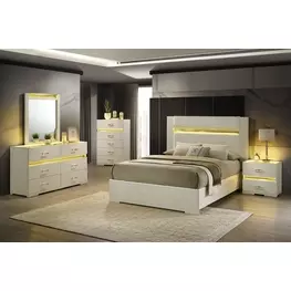 Lucida Beige Upholstered Panel Bedroom Set with LED