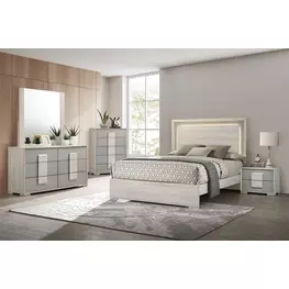 Lincolt White Wash and Stone Gray Panel Bedroom Set with LED Light