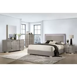 Sinistra Light Taupe Platform Bedroom Set with LED Light