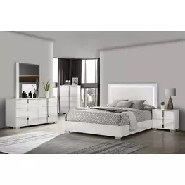 Sinistra White Platform Bedroom Set with LED Light