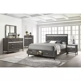Voleta Gray Upholstered Storage Platform Bedroom Set