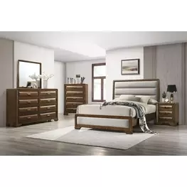 Caerwys Brown and Light Gray Upholstered Panel Bedroom Set