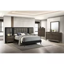 Chalfont Dark Brown Upholstered Panel Bedroom Set with Wall Panel