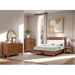 Hepburne Walnut and White Upholstered Storage Panel Bedroom Set with LED