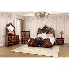 Aquilina Dark Cherry and Oak Panel Bedroom Set