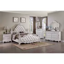 Cremona White Upholstered Panel Bedroom Set with Nailhead Trim