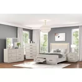 Wellingborough Light Gray Storage Panel Bedroom Set with LED Light