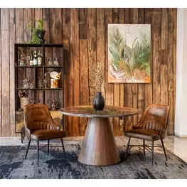 Caldera Dark Oak and Lava Marble Top 48" Round Dining Room Set