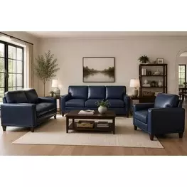 Halwyn Navy Leather Living Room Set