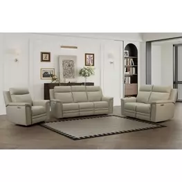 Harper Berlin Taupe Leather Power Reclining Living Room Set with Power Lumbar and USB Charging