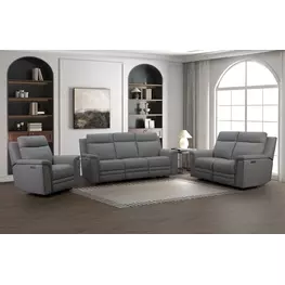 Harper Berlin Cement Leather Power Reclining Living Room Set with Power Lumbar and USB Charging