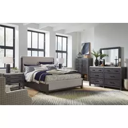 Plum Creek Ravenwood Black and Elite Dove Upholstered Panel Bedroom Set
