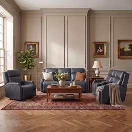 Nelson Salvo Denim Leather Zero Gravity Power Living Room Set with Power Headrest And Lumbar