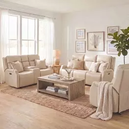 Nelson Salvo Beige Leather Zero Gravity Power Living Room Set with Power Headrests And Lumbar