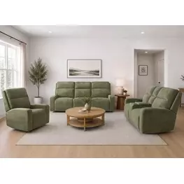Traxton Jasper Moss Zero Gravity Triple Power Reclining Living Room Set with USB Charging