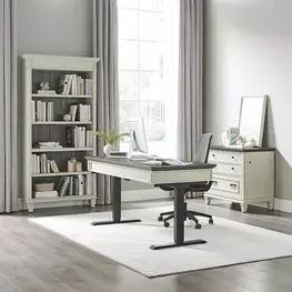 Hartford Antique White And Gray Electric Adjustable Height Home Office Set