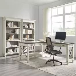 Hartford Antique White And Gray Open L Shaped Home Office Set