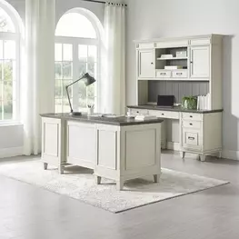 Hartford Antique White And Gray Double Pedestal Home Office Set