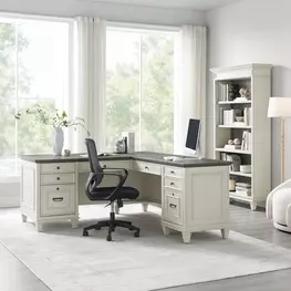 Hartford Antique White And Gray Pedestal Home Office Set