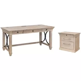 Willow Lane Natural Oak Home Office Set with USB Charging