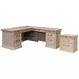 Willow Lane Natural Oak Executive Home Office Set with USB Charging