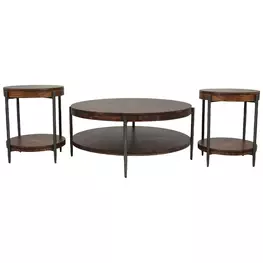 Savara Hickory Brown Round Occasional Table Set
