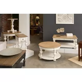 Jameson Pale Taupe and Antique Oak Round Occasional Table Set