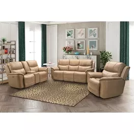 Kaden Elliott Taupe Leather Power Reclining Living Room Set with Power Lumbar and USB Charging
