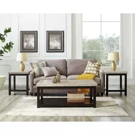 Caleb Espresso Rectangular Marble Top Occasional Table Set
