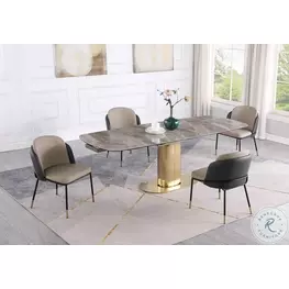 Karla Gloss Gray And Gold Extendable Dining Room Set  with Katherine Gray Side Chair Set of 2