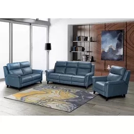 Kester Masen Bluegray Leather Power Reclining Living Room Set with Power Headrest and USB Charging
