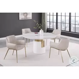 Kiana Matte White Dining Room Set  with Tracy Club Arm Chair Set of 2