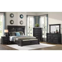 Paterson Black and Gray Upholstered Storage Bedroom Set with LED