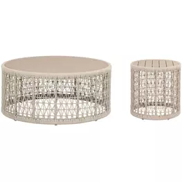 Knit Beige Round Outdoor Occasional Table Set