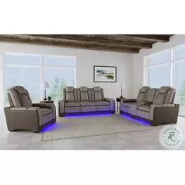 Niven Grey And Brown Power Reclining Living Room Set with Adjustable Headrest