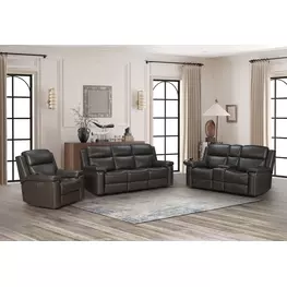 Leon Matteo Smokey Gray Leather Power Reclining Living Room Set with USB Charging