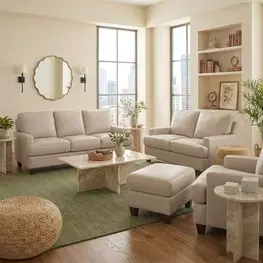 Millbrook Taupe Plain Leather Living Room Set
