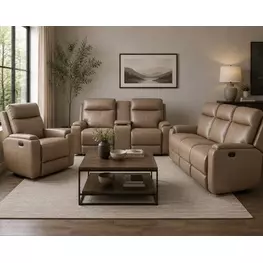 Bryluxe Tuscan Tan Leather Lay Flat Power Reclining Living Room Set with USB Charging